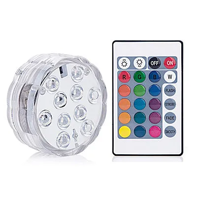 10 Led Remote Controlled RGB Submersible Light Battery Operated Underwater Night Lamp Outdoor Vase Bowl Garden Party Decoration