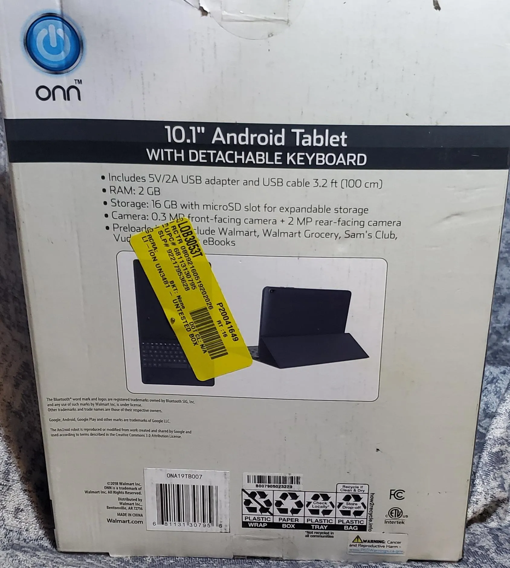 10192020 Onn 10.1" Android Tablet With Detachable Keyboard