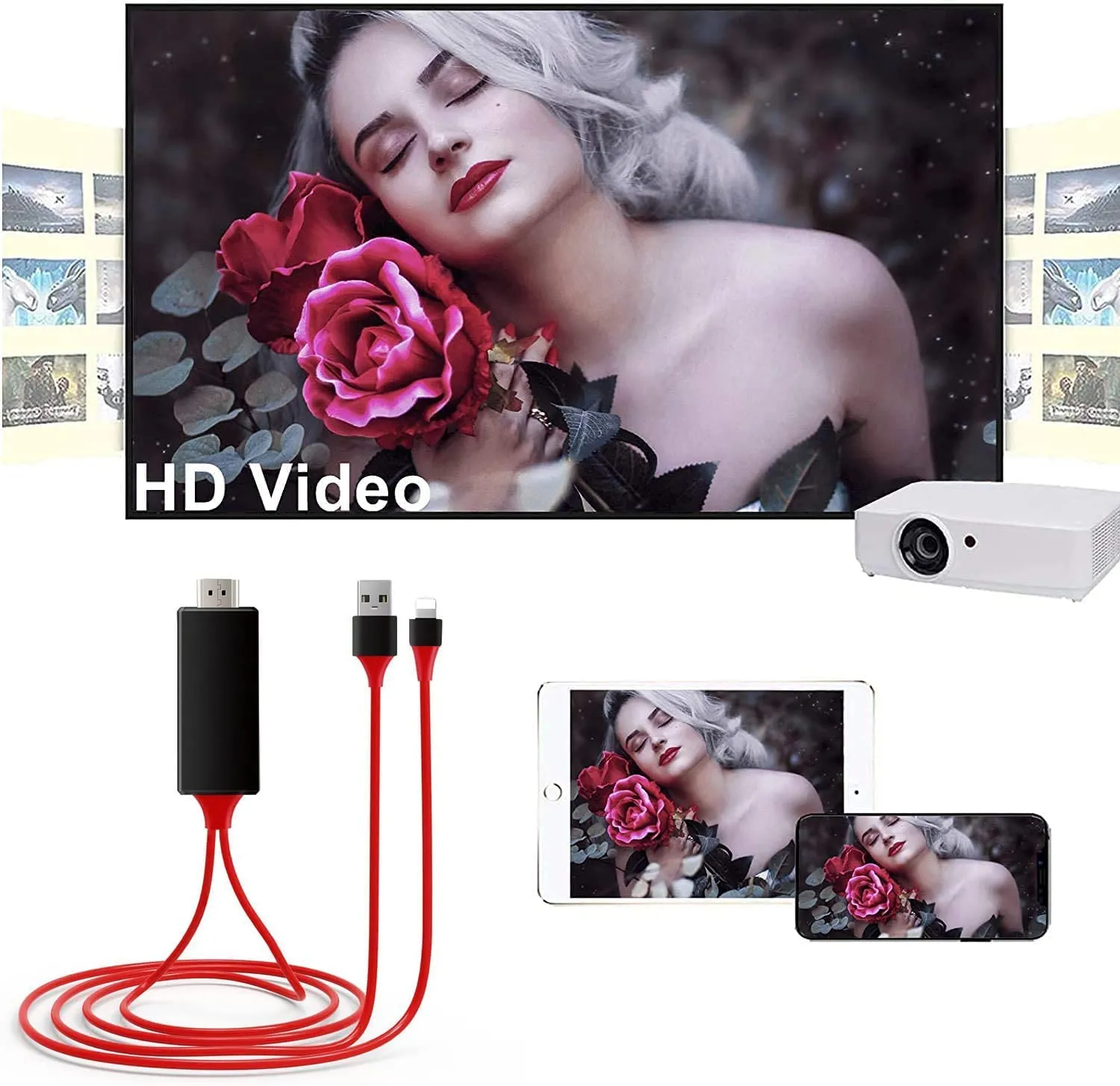 1080P Lightning to HDMI Cable Adapter Sync Audio Video Charge Port Connector For Apple iPhone iPad to HD TV /Projector /Monitor