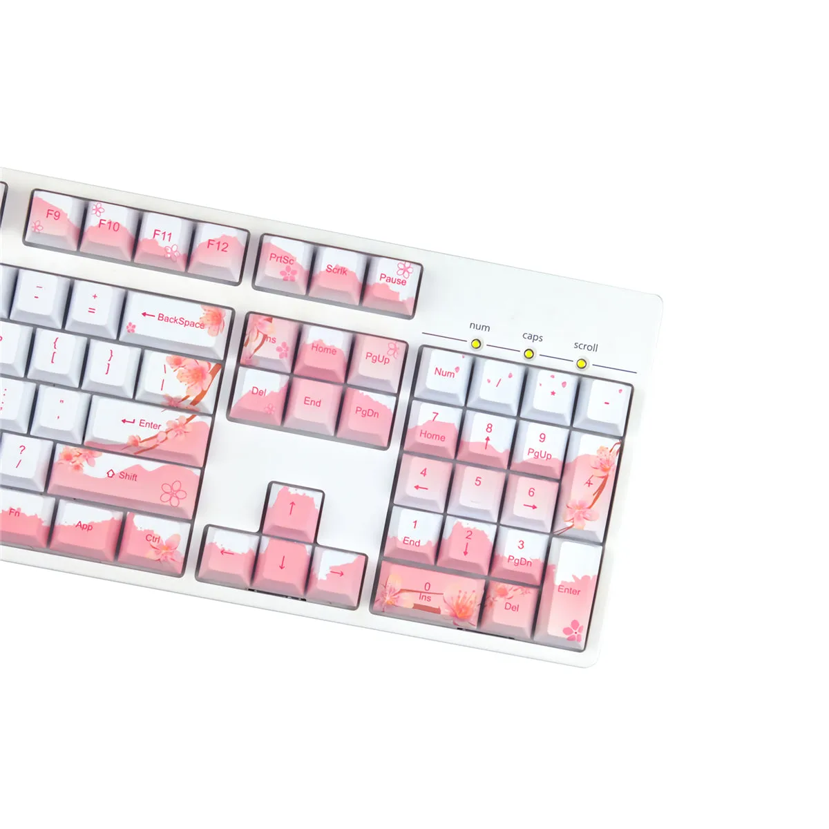 128 Keys Cherry Blossoms Keycap Set Cherry Profile PBT Five-sided Sublimation Mount Fuji Sakuras Pink Flower Keycaps for Mechanical Keyboards