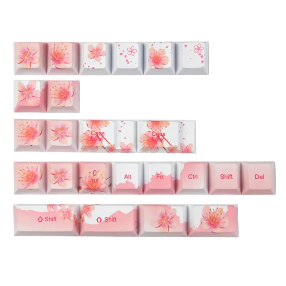 128 Keys Cherry Blossoms Keycap Set Cherry Profile PBT Five-sided Sublimation Mount Fuji Sakuras Pink Flower Keycaps for Mechanical Keyboards