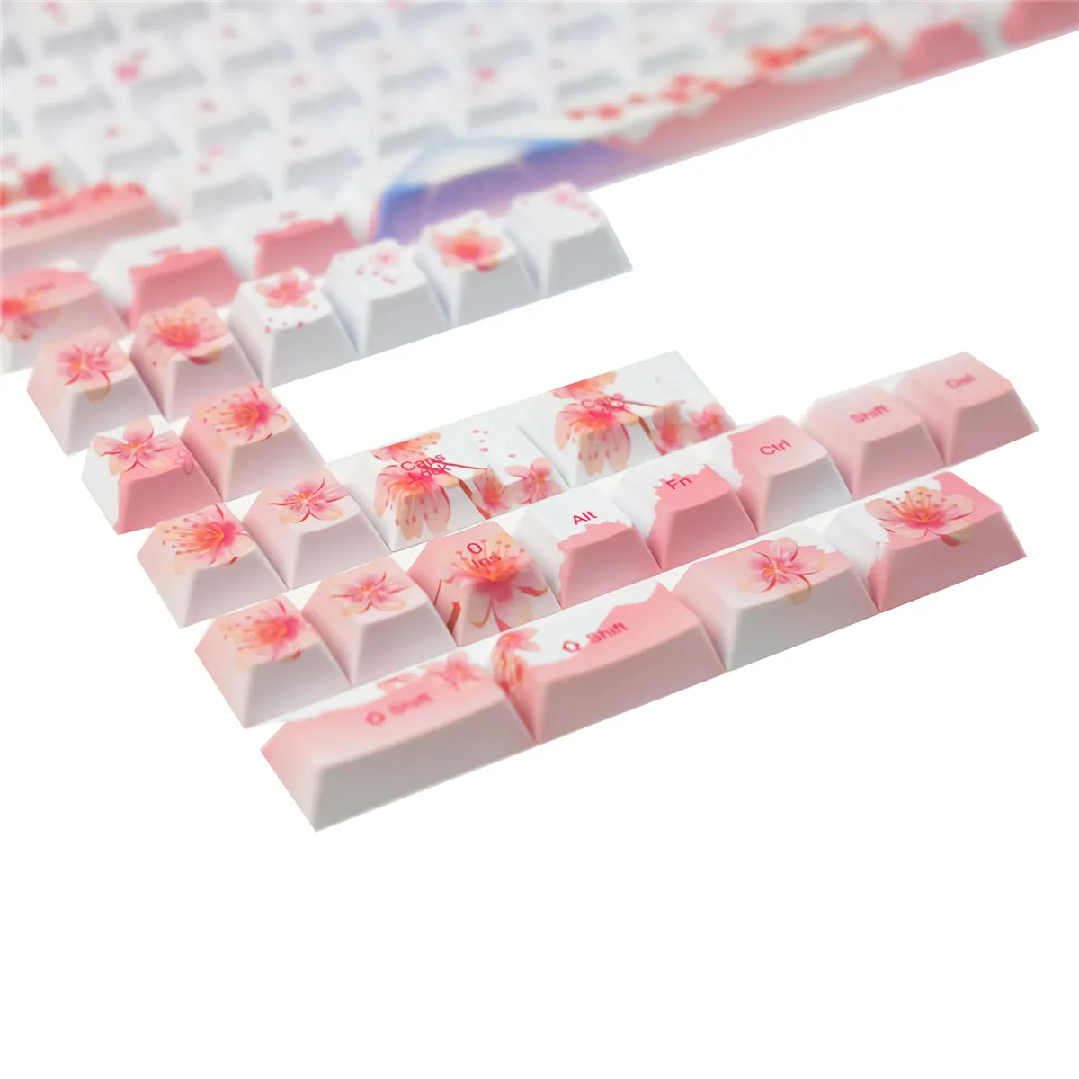 128 Keys Cherry Blossoms Keycap Set Cherry Profile PBT Five-sided Sublimation Mount Fuji Sakuras Pink Flower Keycaps for Mechanical Keyboards