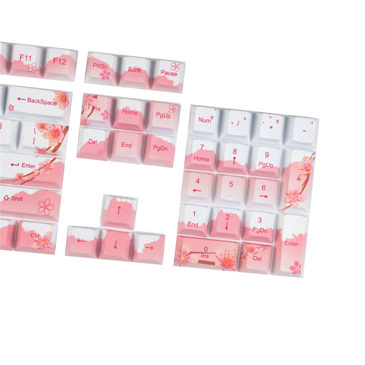 128 Keys Cherry Blossoms Keycap Set Cherry Profile PBT Five-sided Sublimation Mount Fuji Sakuras Pink Flower Keycaps for Mechanical Keyboards