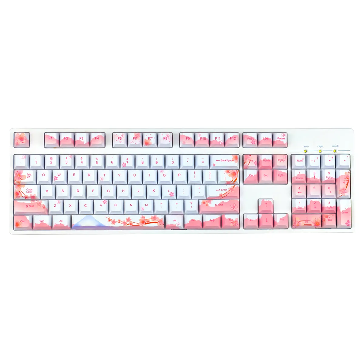 128 Keys Cherry Blossoms Keycap Set Cherry Profile PBT Five-sided Sublimation Mount Fuji Sakuras Pink Flower Keycaps for Mechanical Keyboards