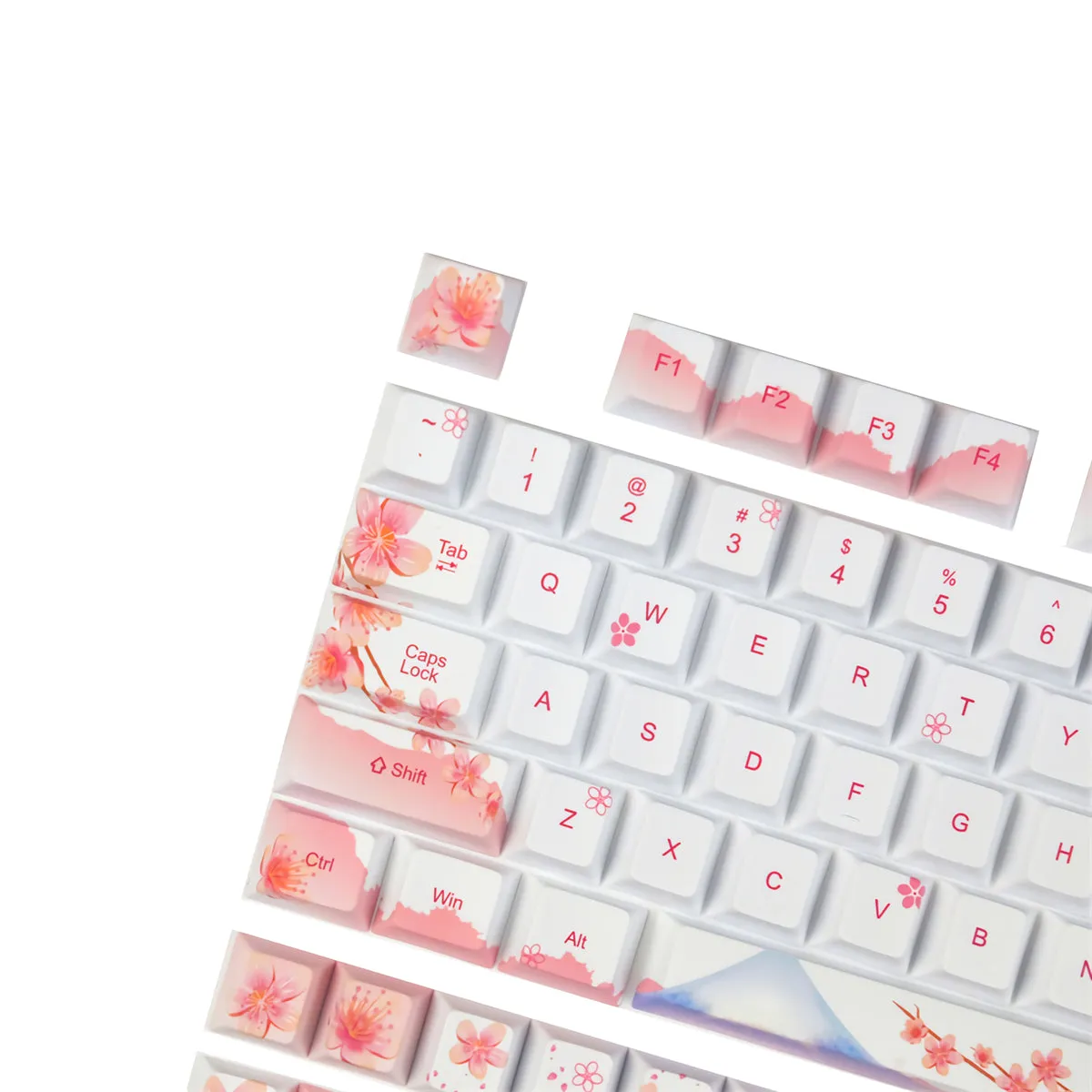 128 Keys Cherry Blossoms Keycap Set Cherry Profile PBT Five-sided Sublimation Mount Fuji Sakuras Pink Flower Keycaps for Mechanical Keyboards