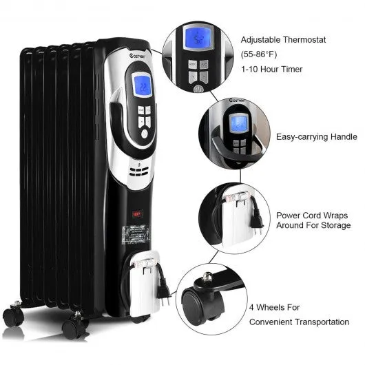 1500 W LCD 7-fin Timer Electric Oil Filled Radiator Heater