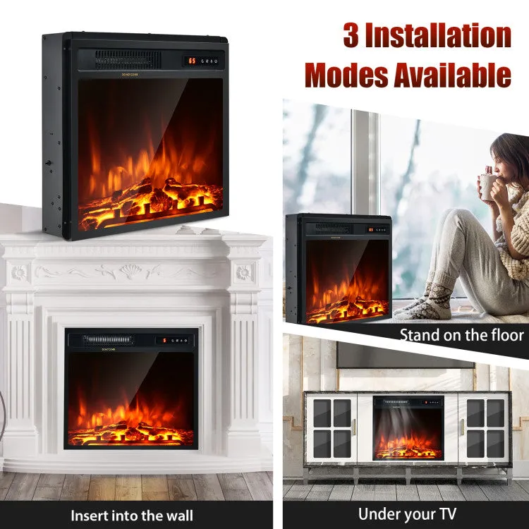 18 Inch 1500W Electric Fireplace Freestanding and Recessed Heater