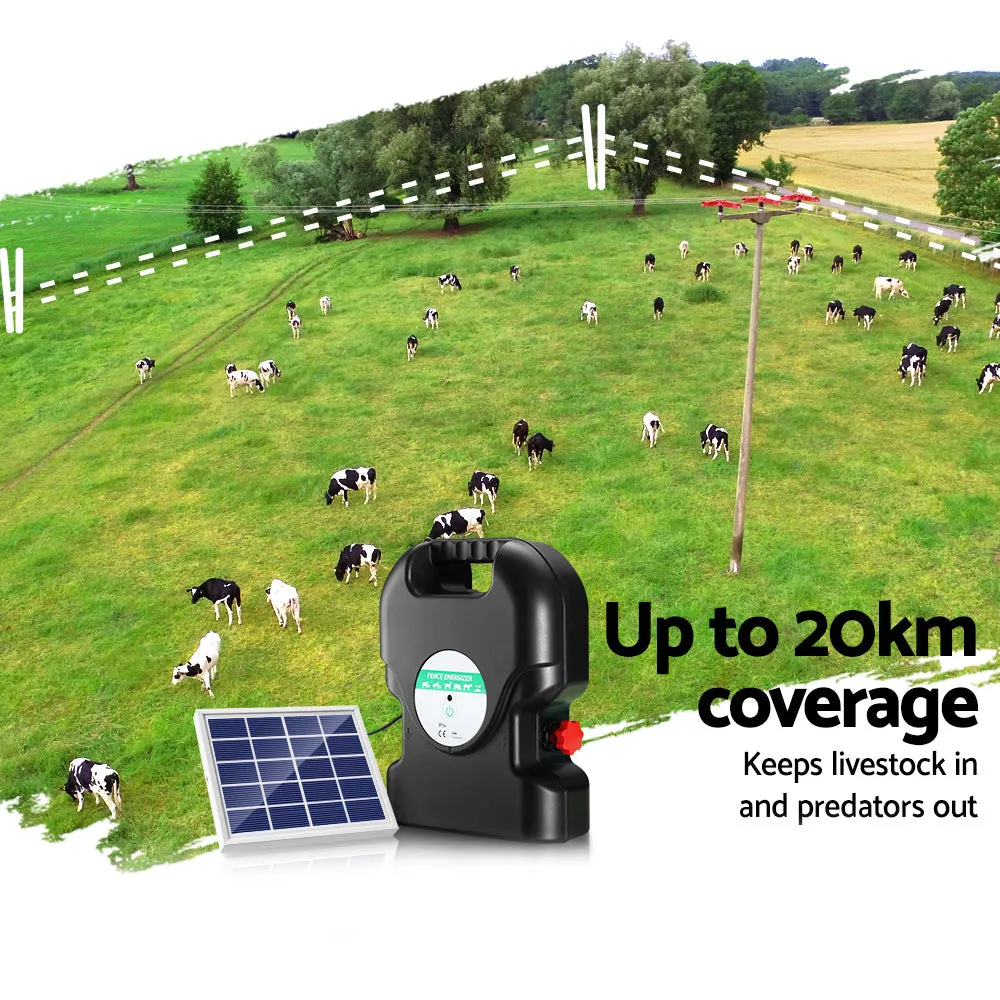 20km Electric Fence Energiser Solar Energizer Charger Farm Animal 1.2J