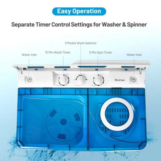 26 Pound Portable Semi-automatic Washing Machine with Built-in Drain Pump-Blue