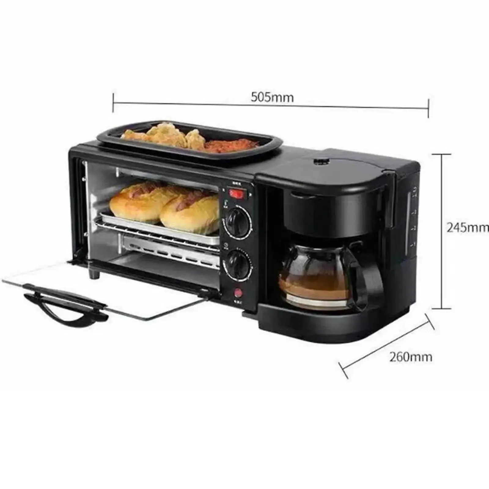 3 in 1 Breakfast Machine Toasters Oven with Timer Non Stick Griddle Toaster Oven with Timer with Coffeemaker for Bread Egg