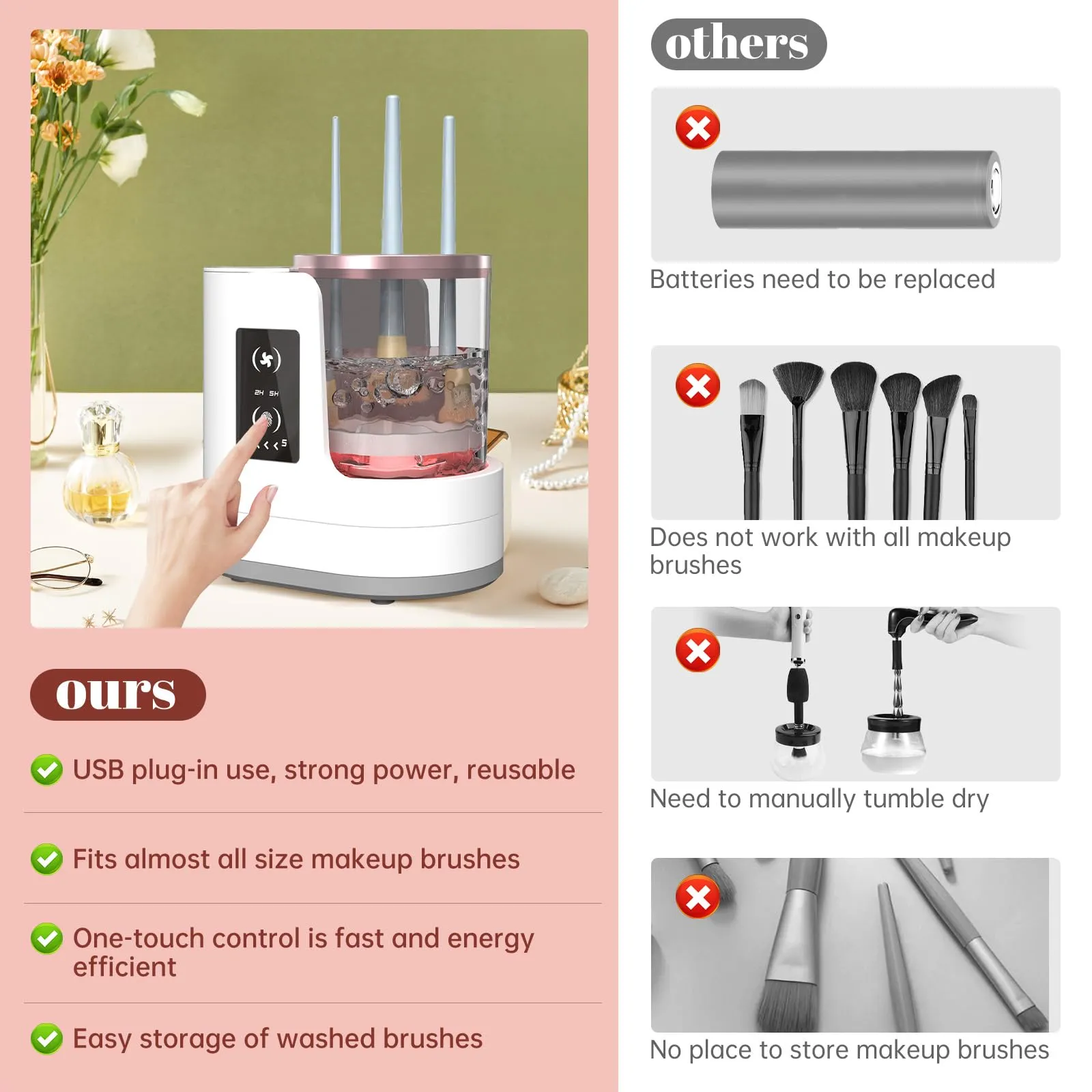 3 IN 1 Electric Makeup Brush Cleaner Machine With Makeup Brush Dryer-Holder-Portable Automatic USB Cosmetic Brushes Cleaner Tool for All Size Beauty Makeup Brush Set,Contour, Eyeshadow, Blush Brush