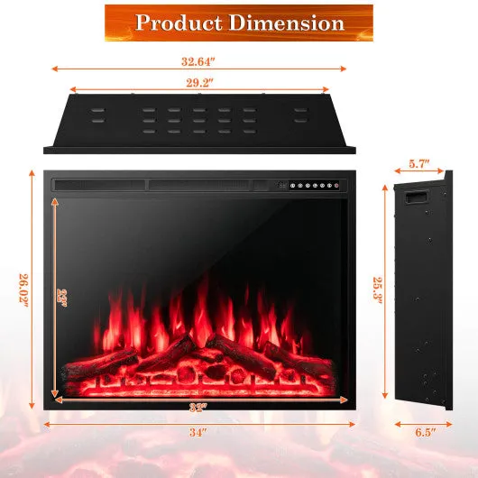 34/37 Inch Electric Fireplace Recessed with Adjustable Flames