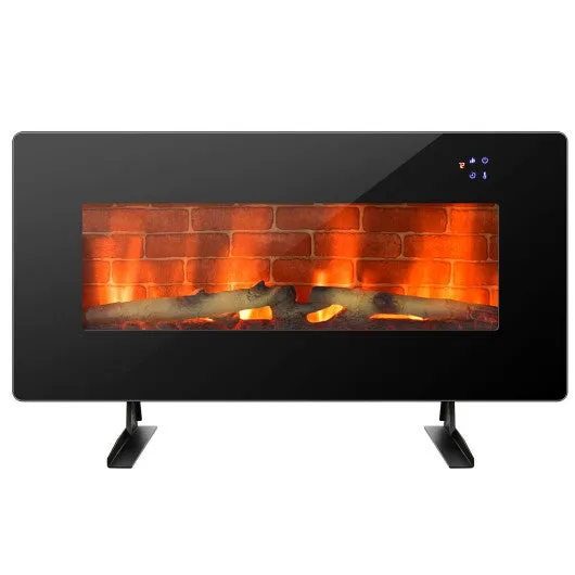 36 Inch Electric Wall Mounted Freestanding Fireplace with Remote Control-Black