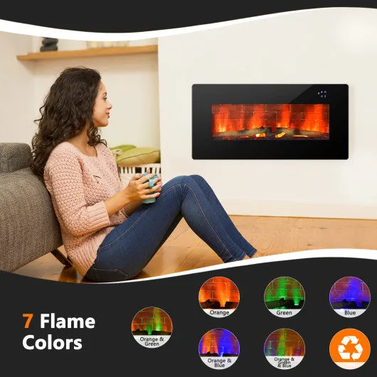 36 Inch Electric Wall Mounted Freestanding Fireplace with Remote Control-Black