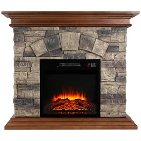 40'' Stone Mantel Package w/ 18'' Built-in Electric Fireplace - Brown