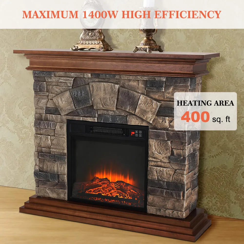 40'' Stone Mantel Package w/ 18'' Built-in Electric Fireplace - Brown