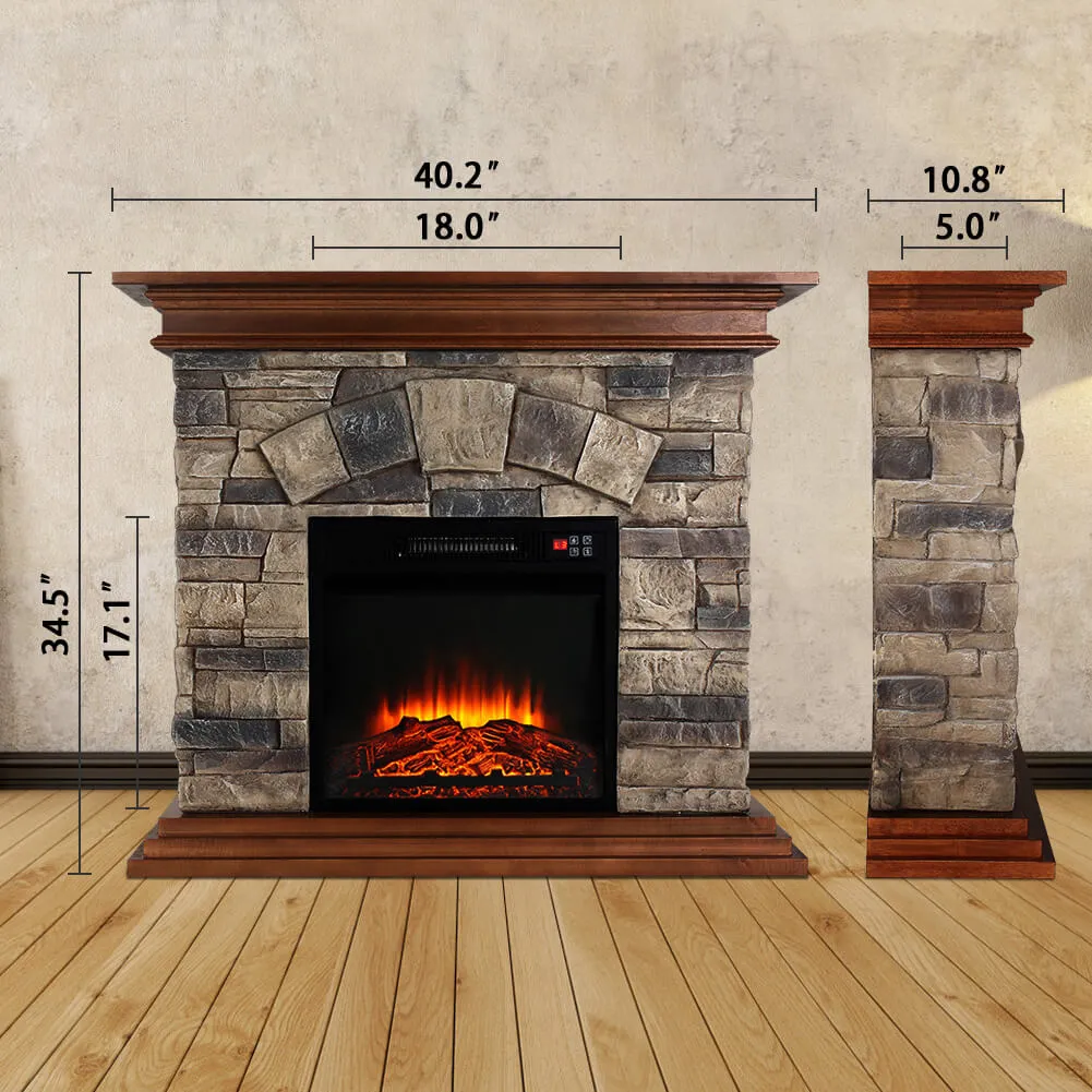 40'' Stone Mantel Package w/ 18'' Built-in Electric Fireplace - Brown