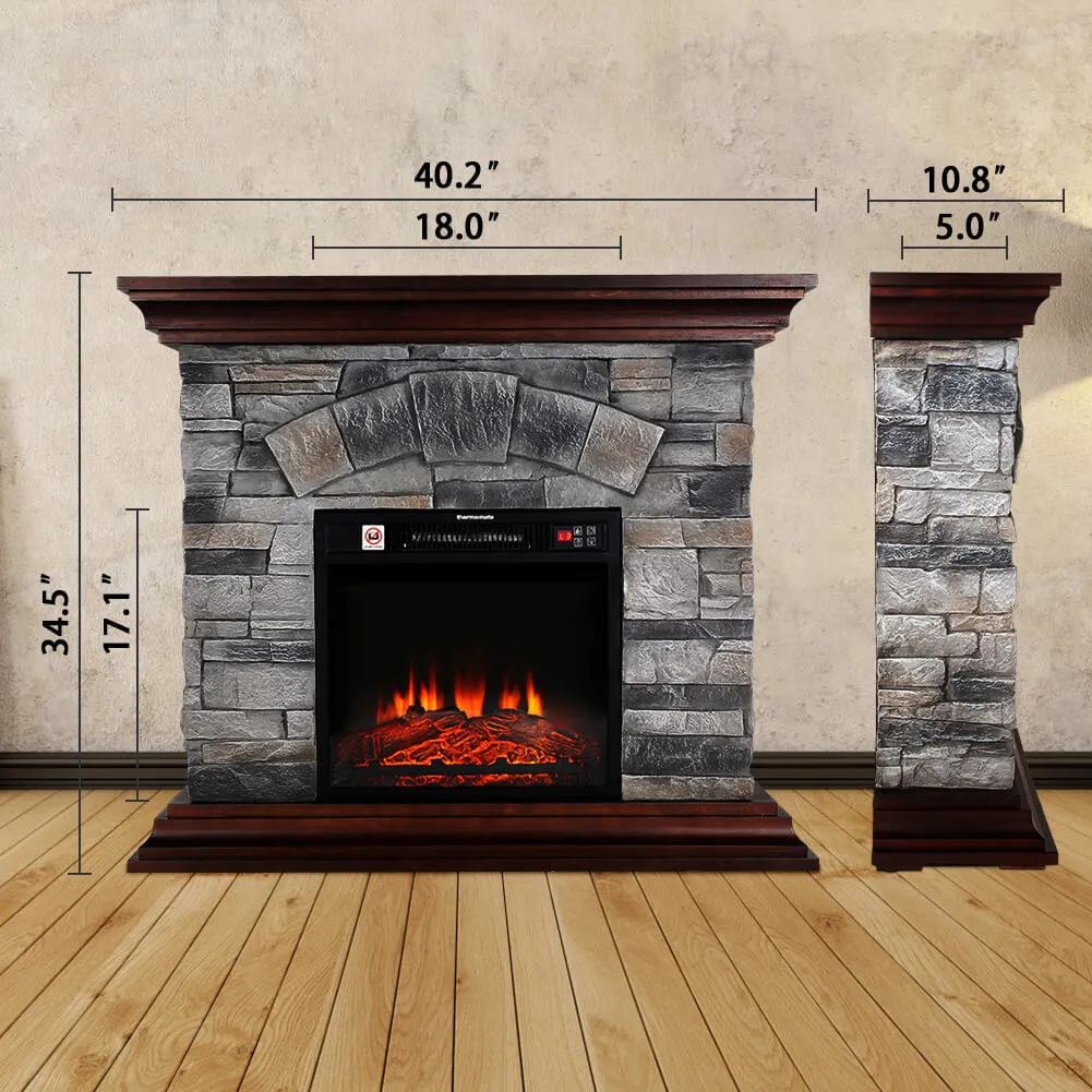 40'' Stone Mantel Package w/ 18'' Built-in Electric Fireplace - Gray