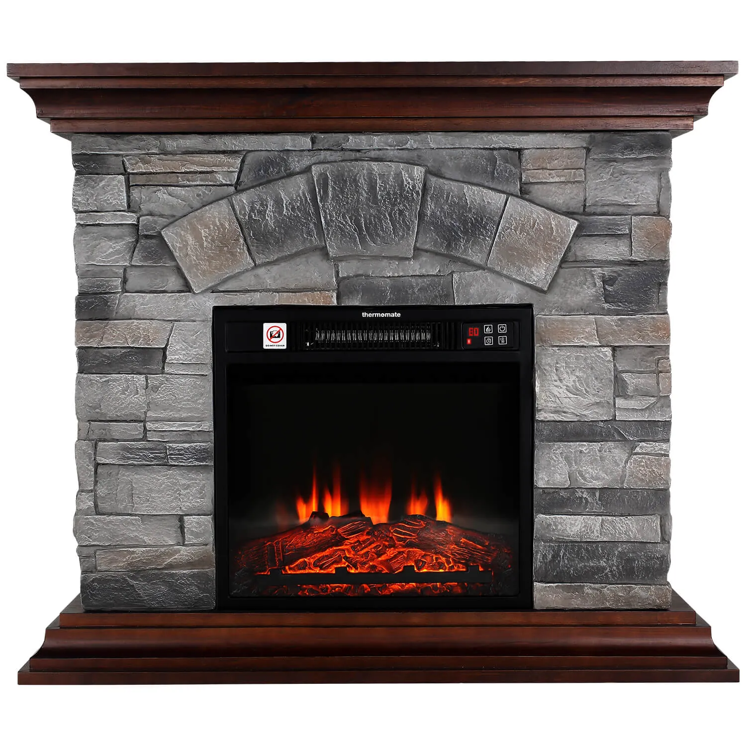 40'' Stone Mantel Package w/ 18'' Built-in Electric Fireplace - Gray