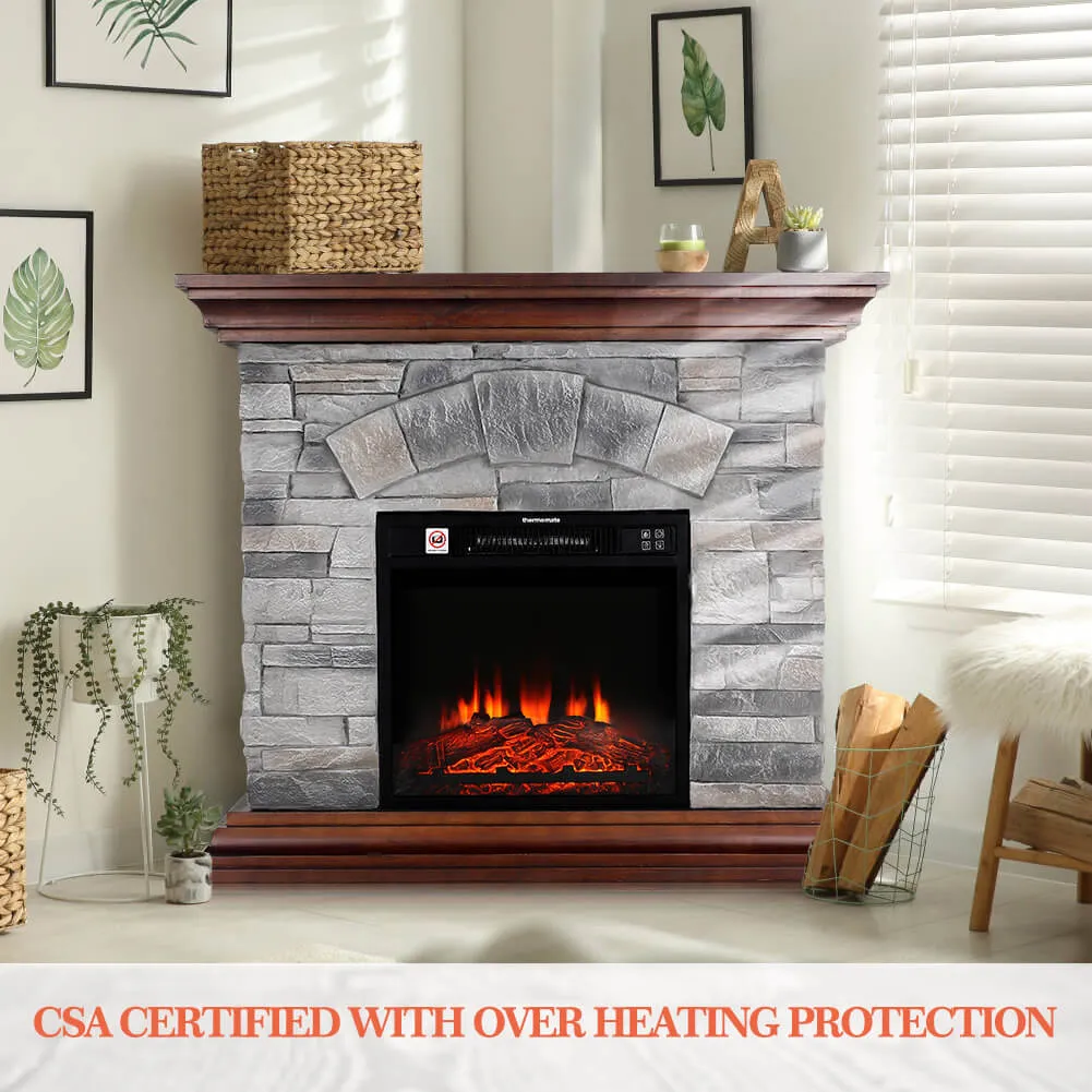 40'' Stone Mantel Package w/ 18'' Built-in Electric Fireplace - Gray