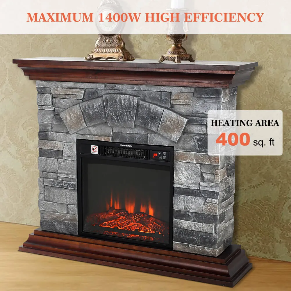 40'' Stone Mantel Package w/ 18'' Built-in Electric Fireplace - Gray