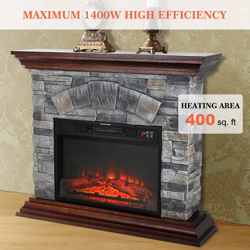 40'' Stone Mantel Package w/ 23'' Built-in Electric Fireplace - Gray