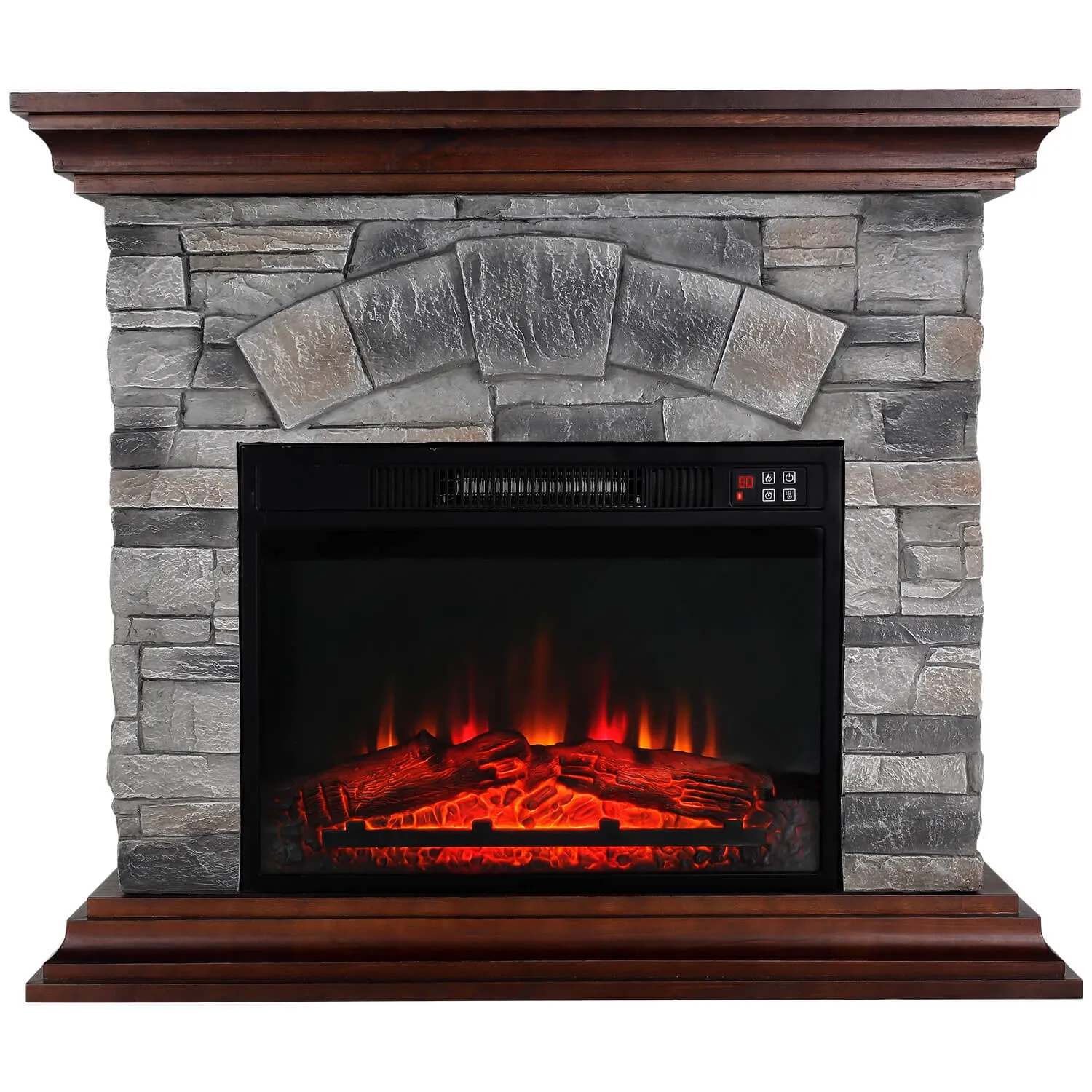 40'' Stone Mantel Package w/ 23'' Built-in Electric Fireplace - Gray