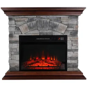 40'' Stone Mantel Package w/ 23'' Built-in Electric Fireplace - Gray