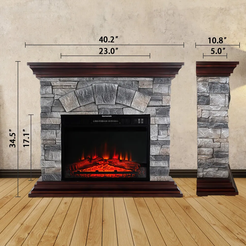 40'' Stone Mantel Package w/ 23'' Built-in Electric Fireplace - Gray