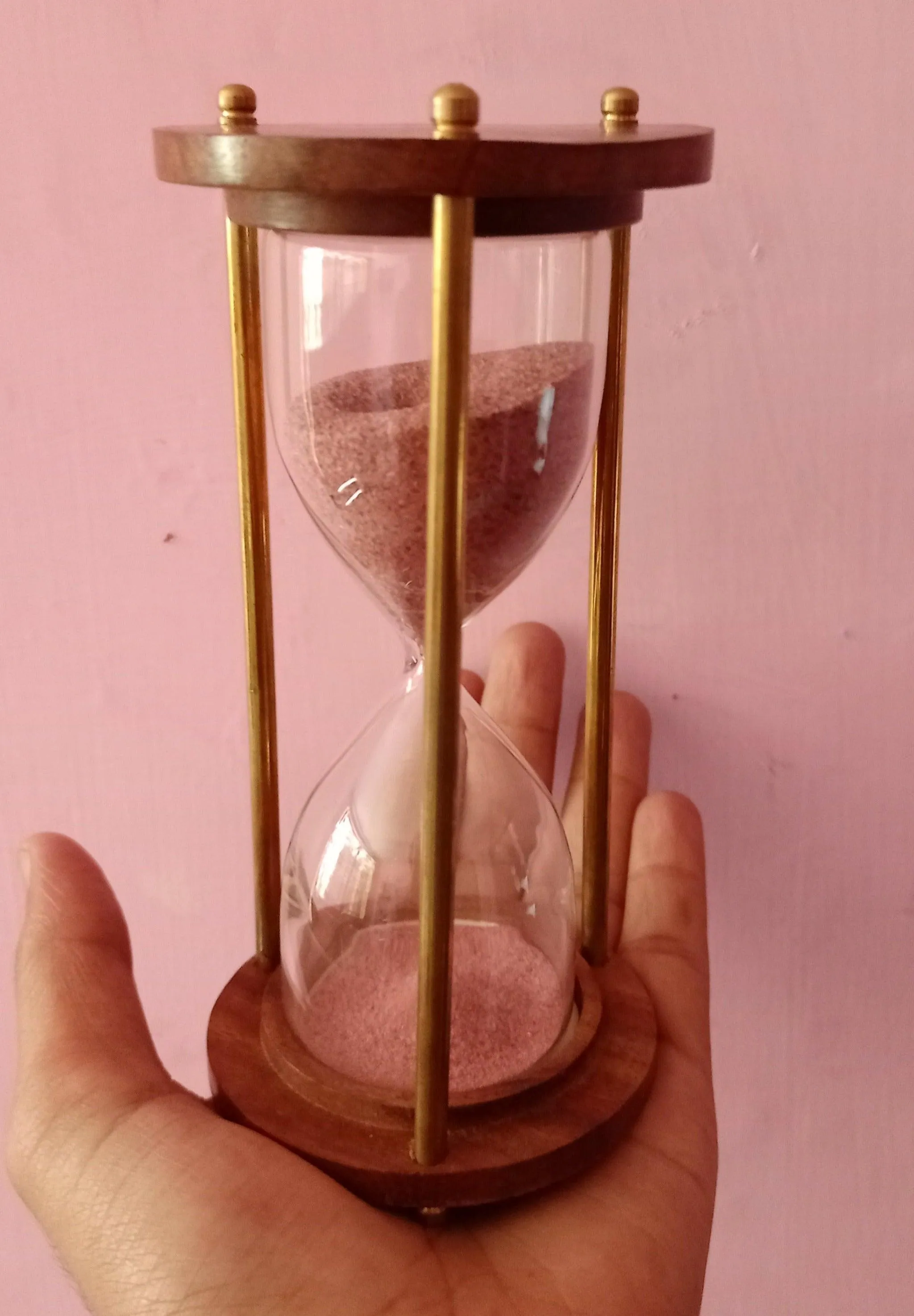 5 Minutes Brass and Wood Sand Timer Hourglass Sand Timer Brass Sand