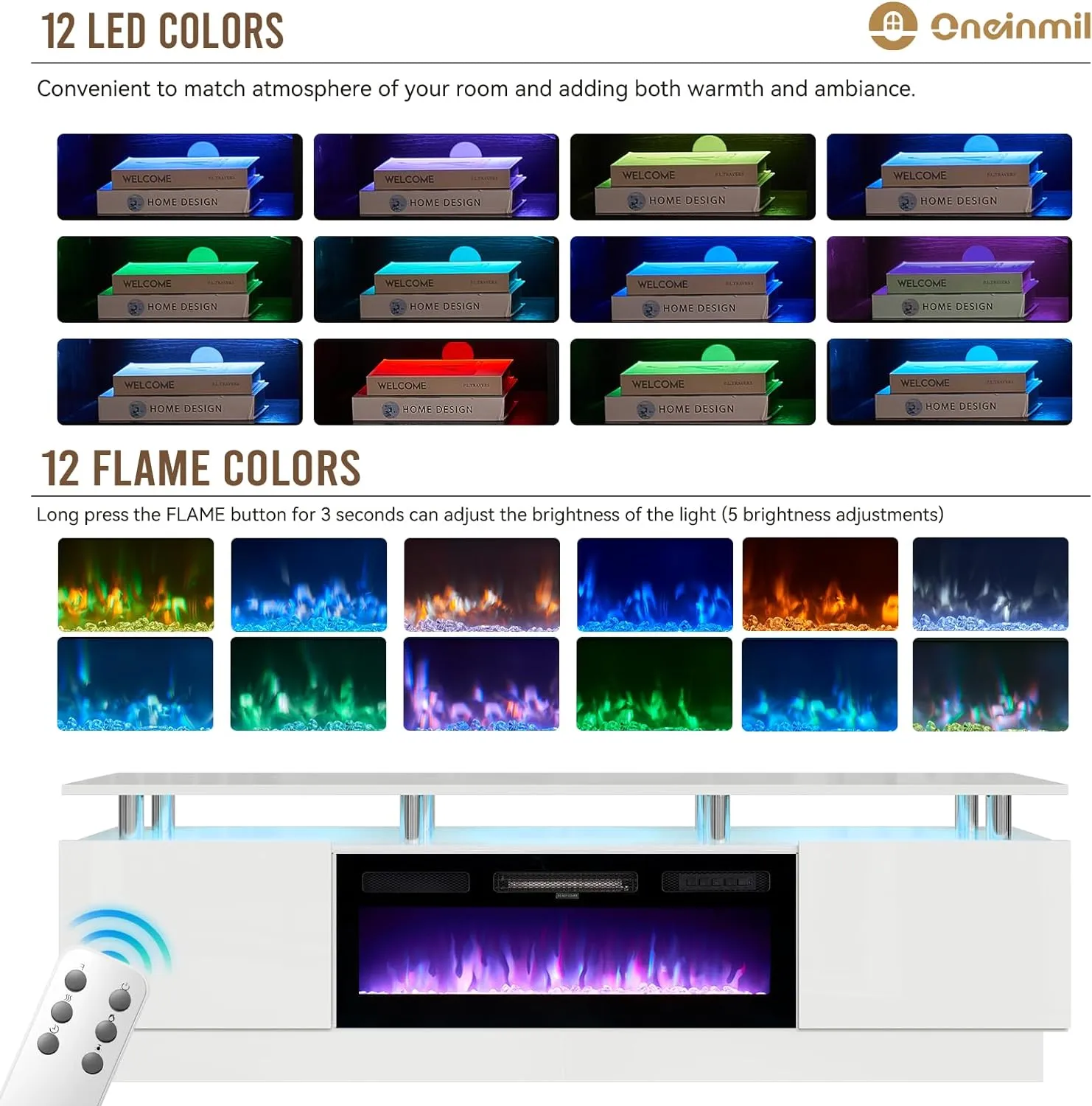 70"/80" 2 Tiers Luxury Modern High Gloss Fireplace TV Stand