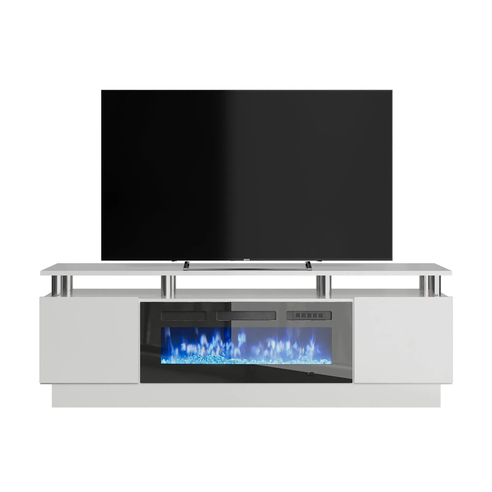 70"/80" 2 Tiers Luxury Modern High Gloss Fireplace TV Stand