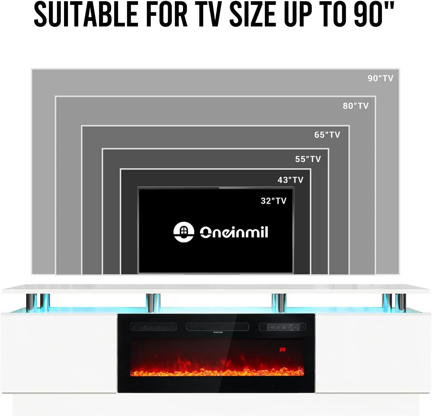 70"/80" 2 Tiers Luxury Modern High Gloss Fireplace TV Stand