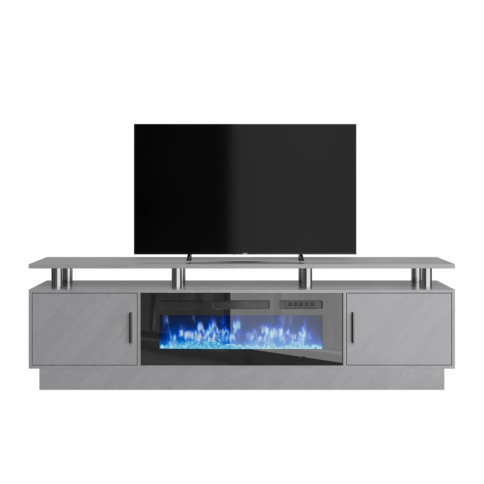 70"/80" 2 Tiers Luxury Modern High Gloss Fireplace TV Stand