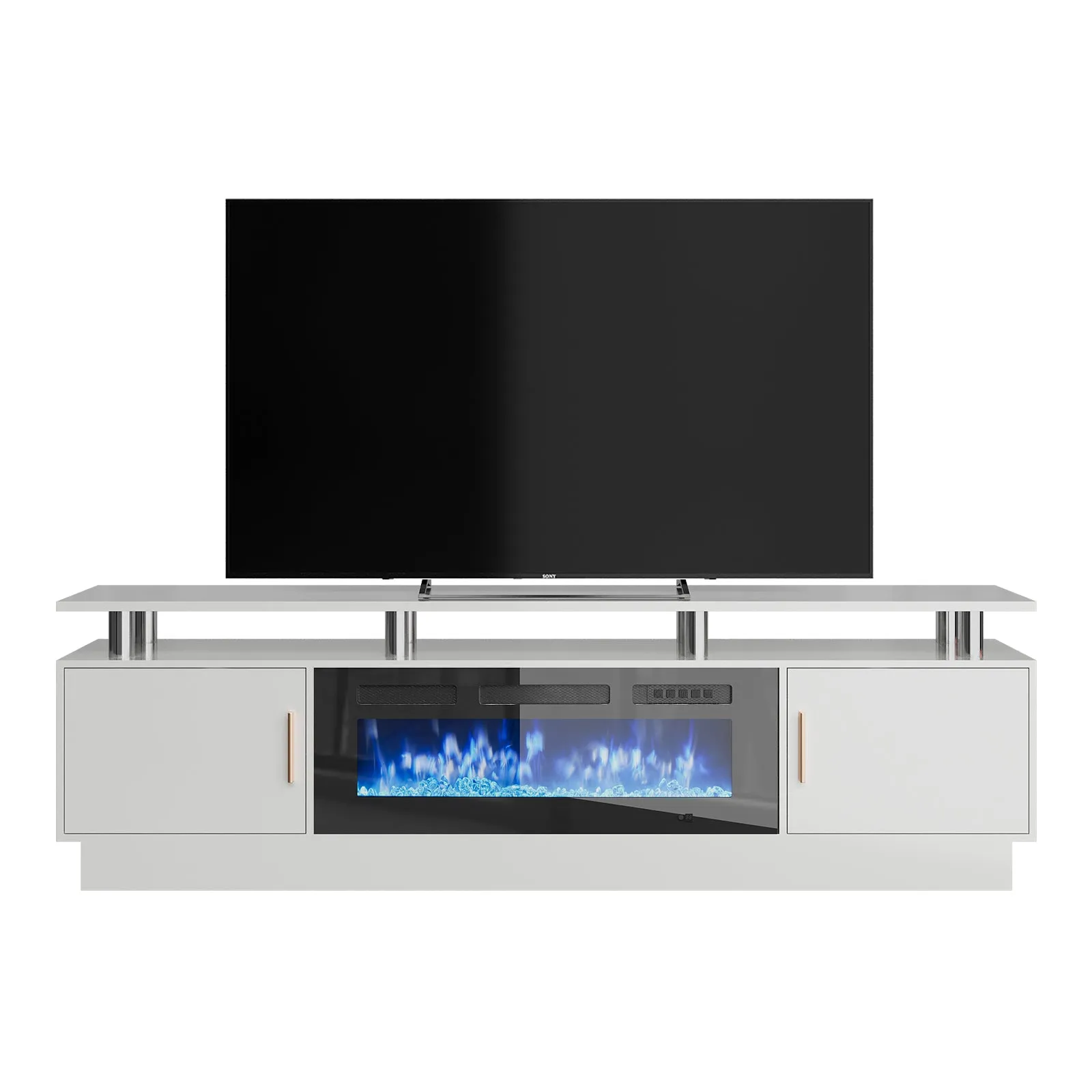 70"/80" 2 Tiers Luxury Modern High Gloss Fireplace TV Stand