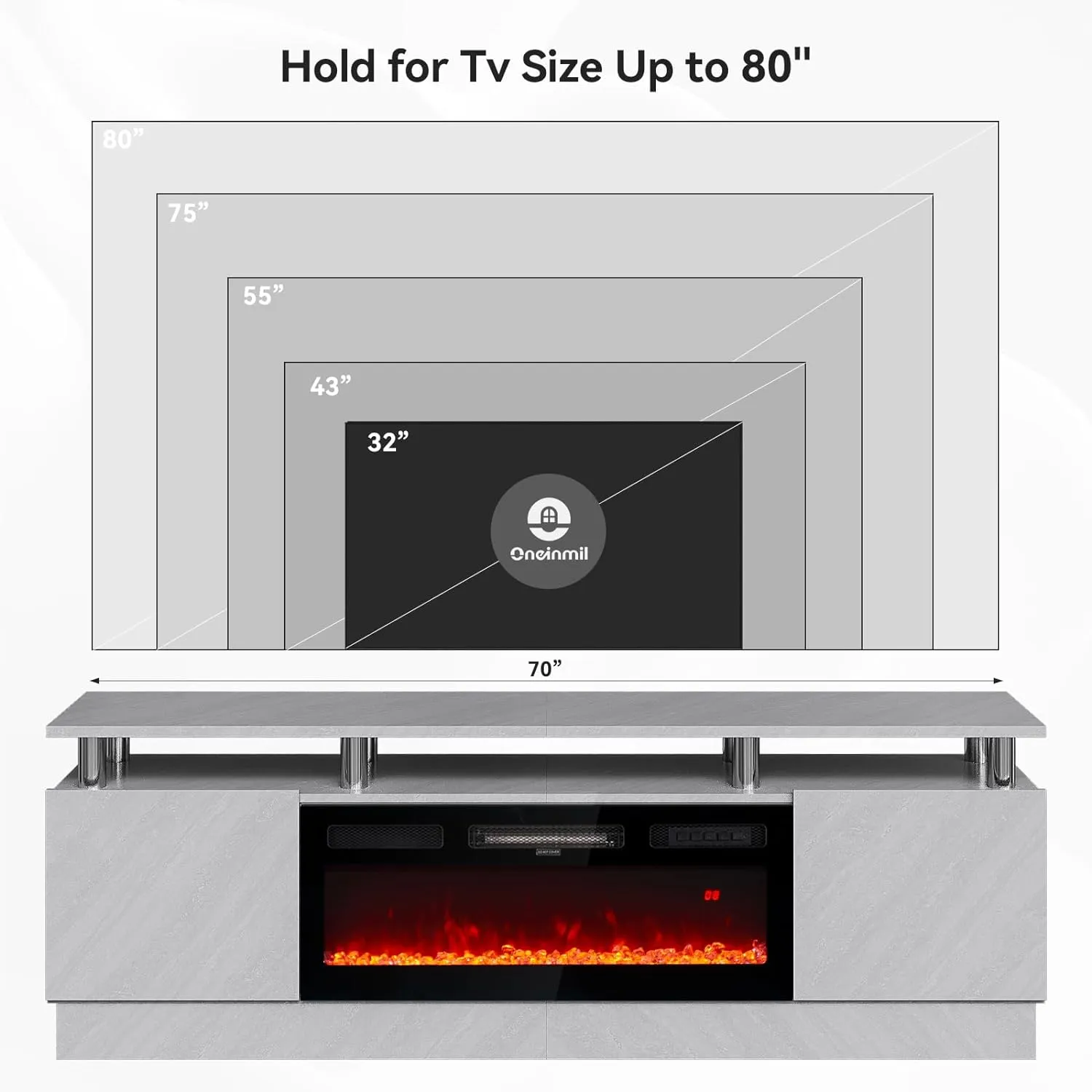 70"/80" 2 Tiers Luxury Modern High Gloss Fireplace TV Stand