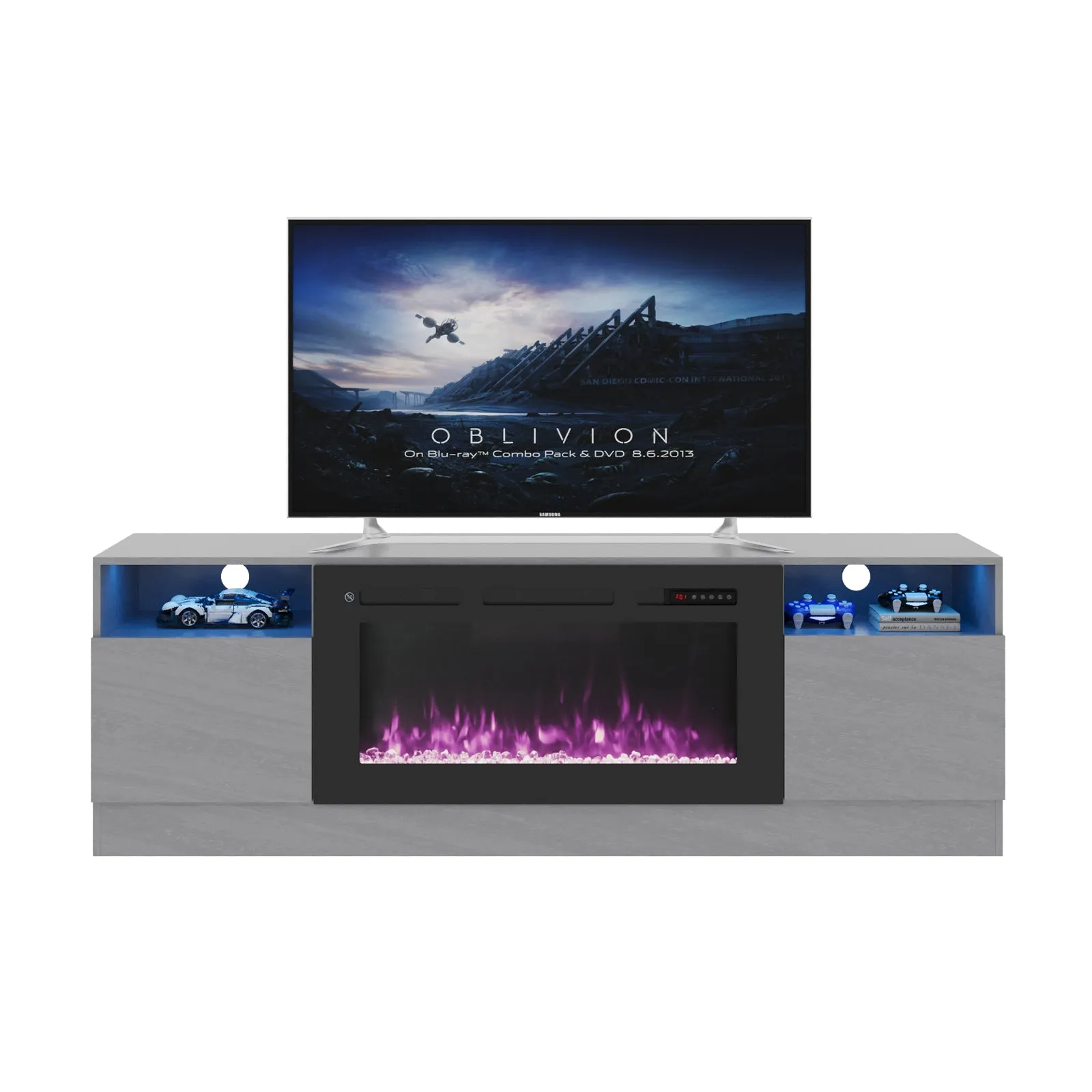 70"/80" Wood Texture Fireplace TV Stand with Storage Cabinet