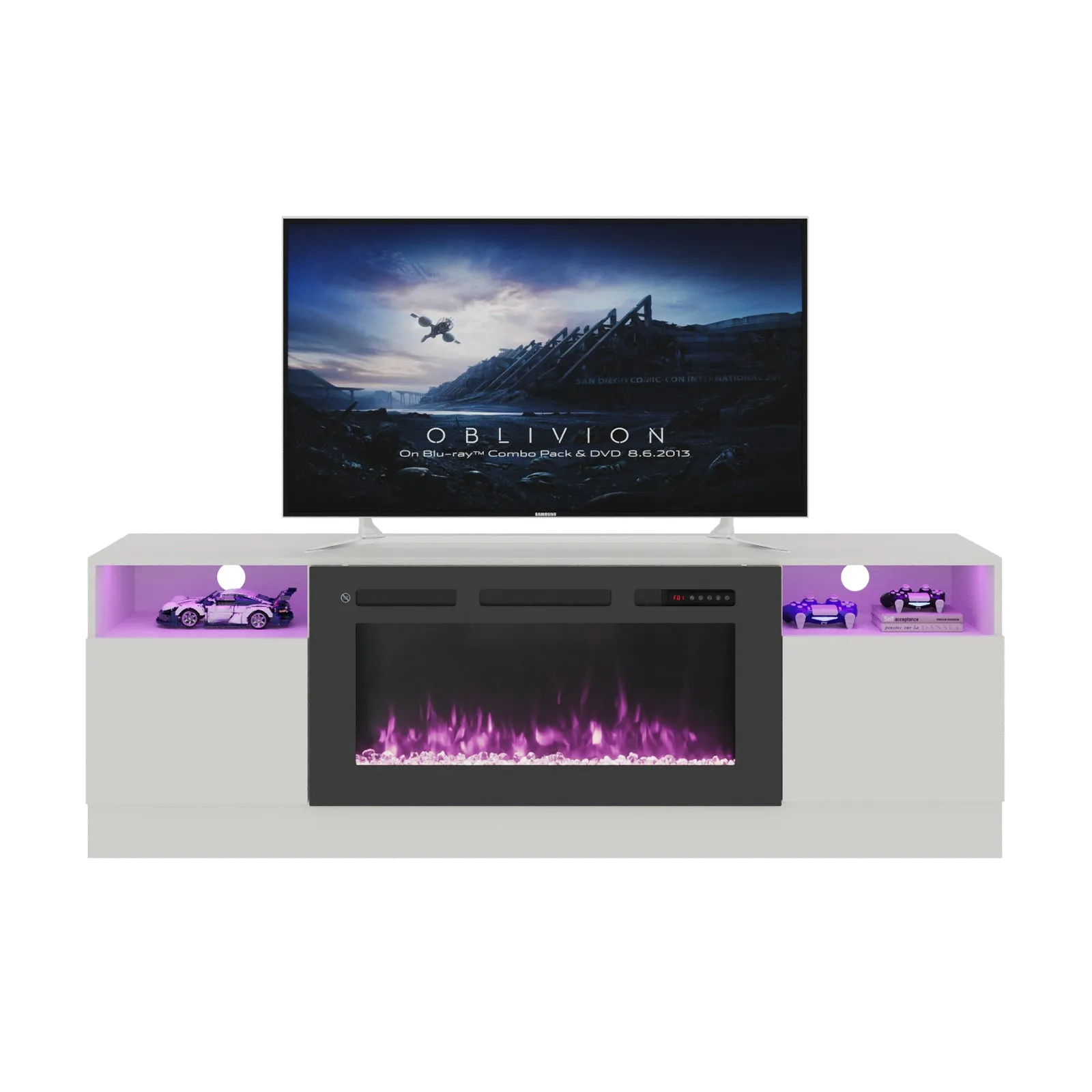 70"/80" Wood Texture Fireplace TV Stand with Storage Cabinet