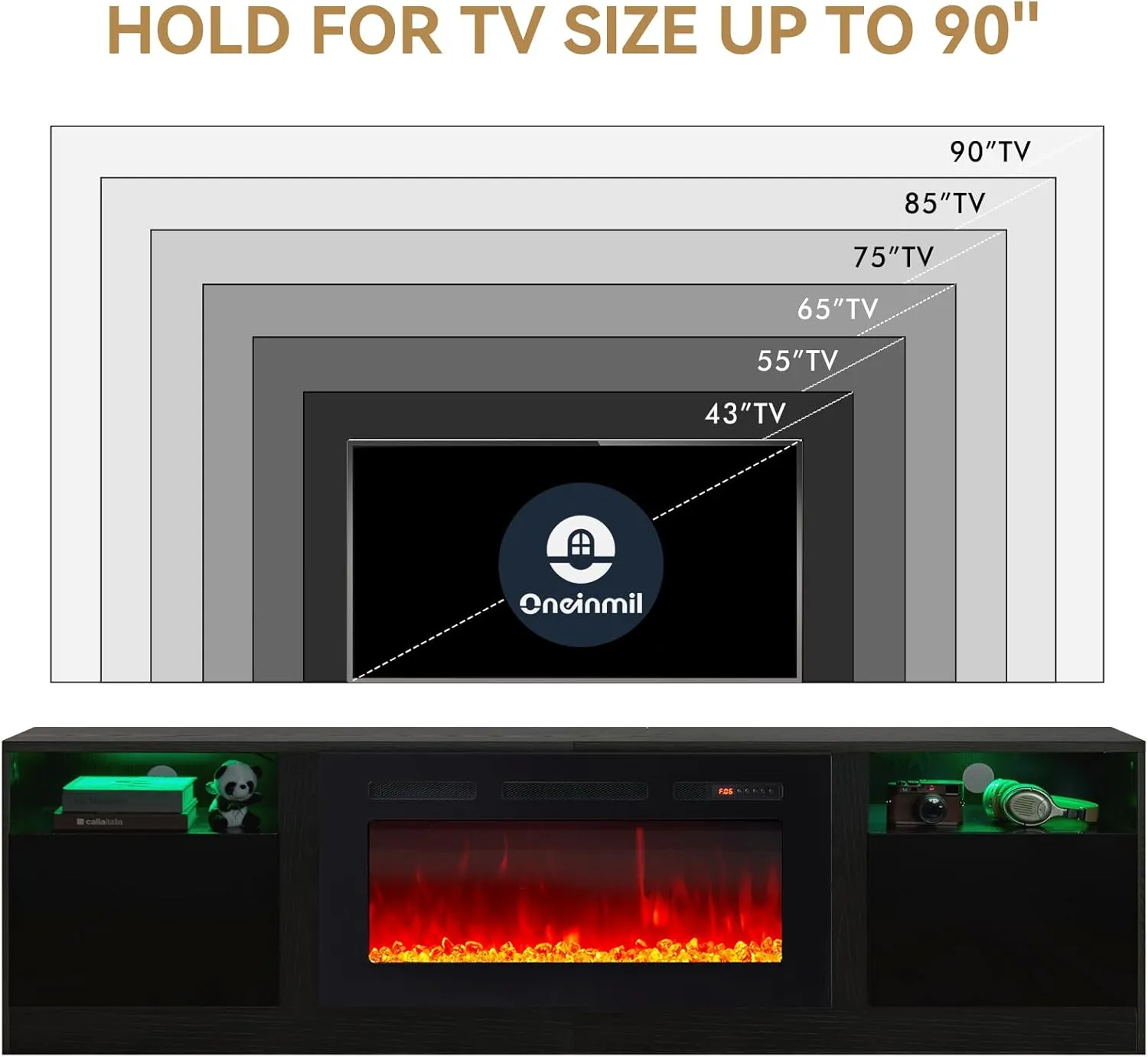 70"/80" Wood Texture Fireplace TV Stand with Storage Cabinet