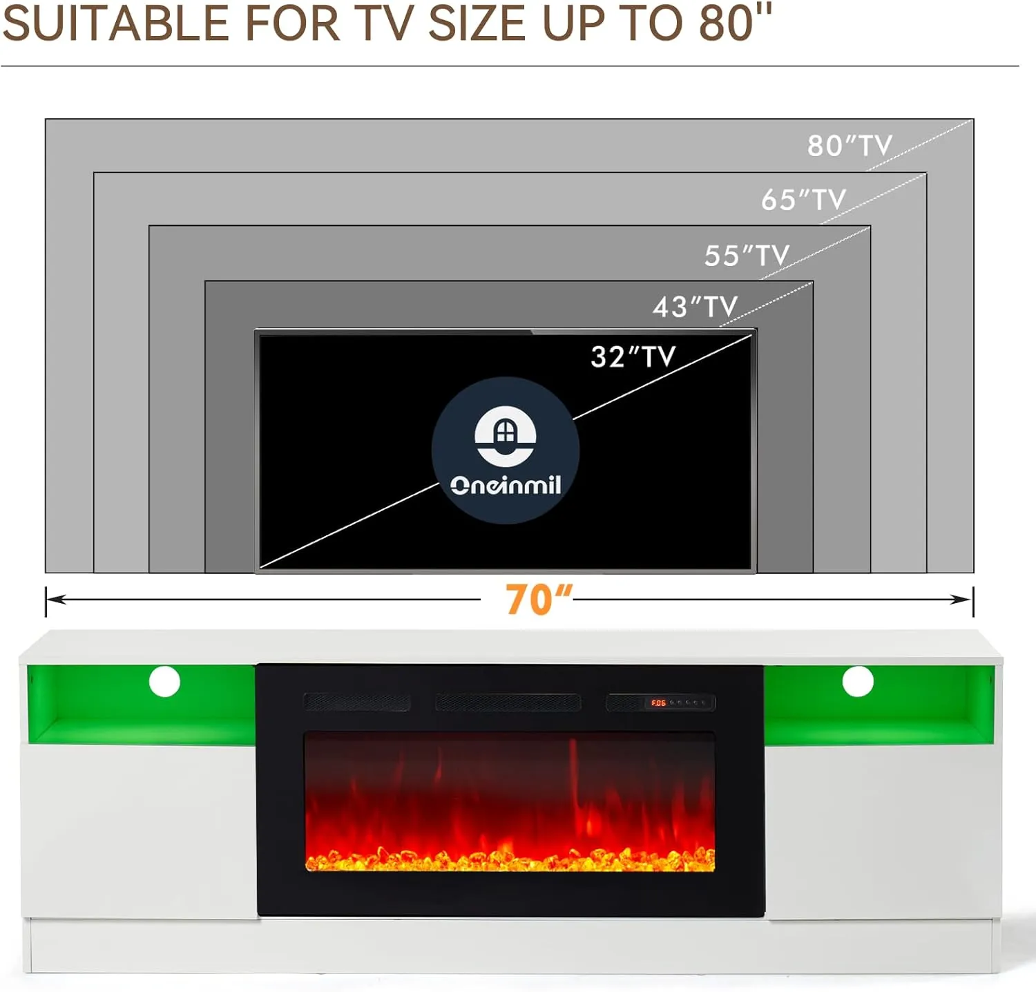 70"/80" Wood Texture Fireplace TV Stand with Storage Cabinet