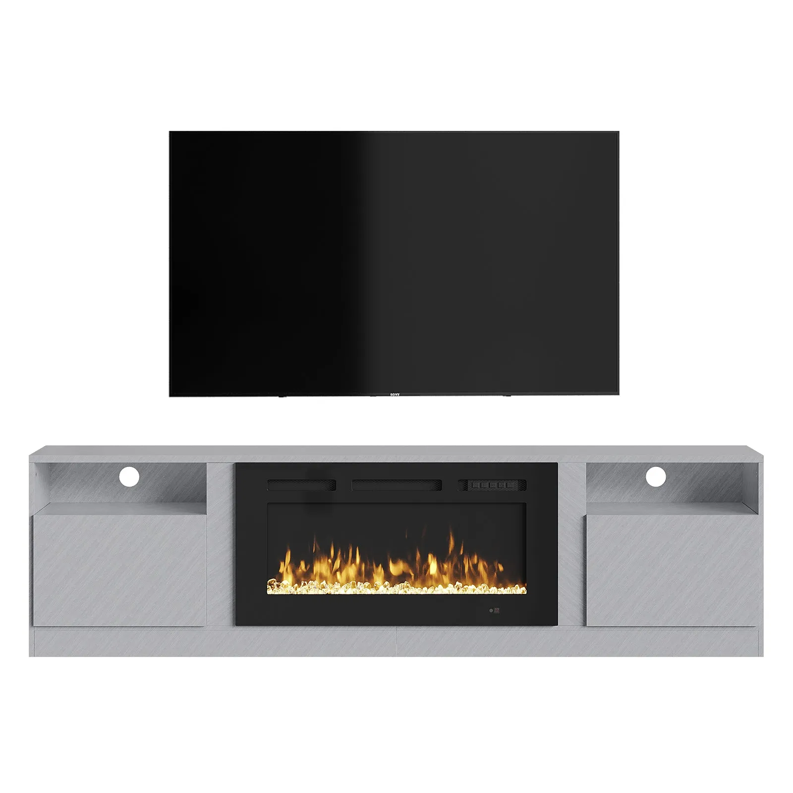 70"/80" Wood Texture Fireplace TV Stand with Storage Cabinet