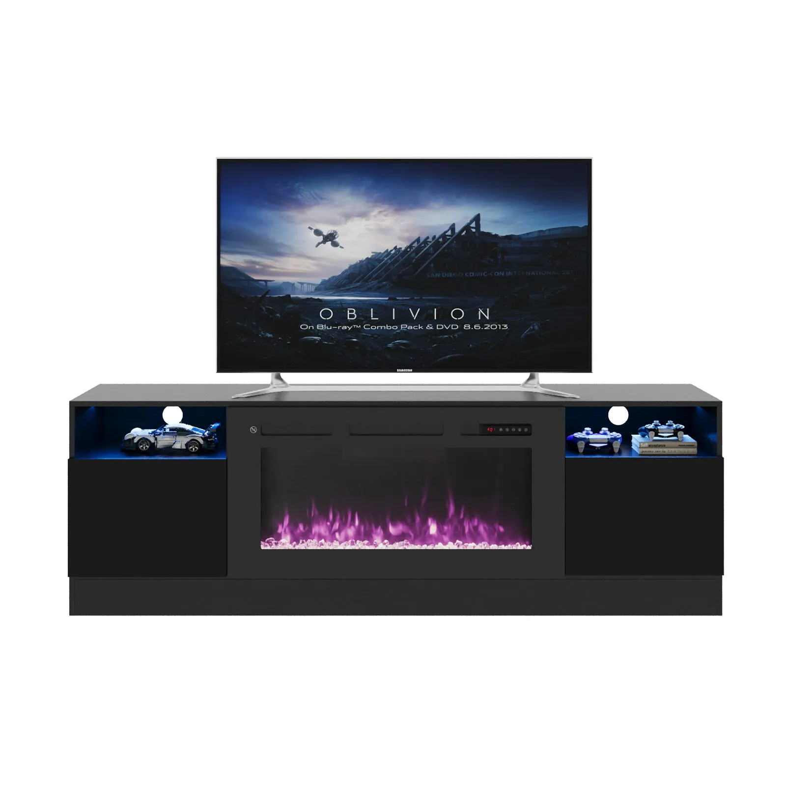 70"/80" Wood Texture Fireplace TV Stand with Storage Cabinet