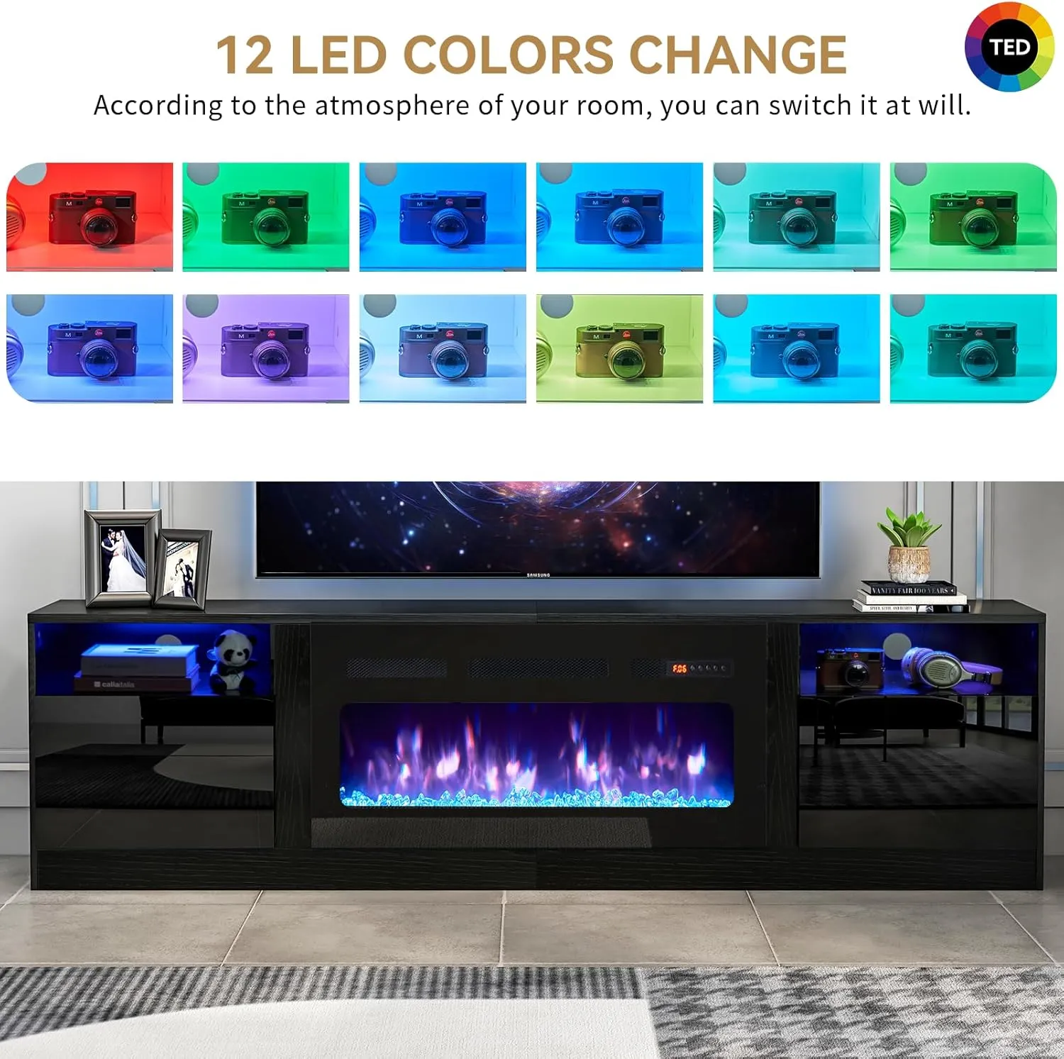 70"/80" Wood Texture Fireplace TV Stand with Storage Cabinet