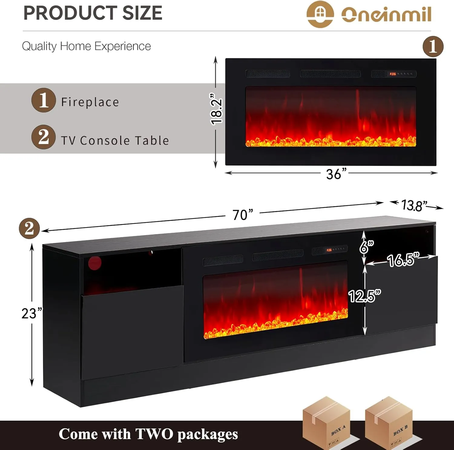 70"/80" Wood Texture Fireplace TV Stand with Storage Cabinet