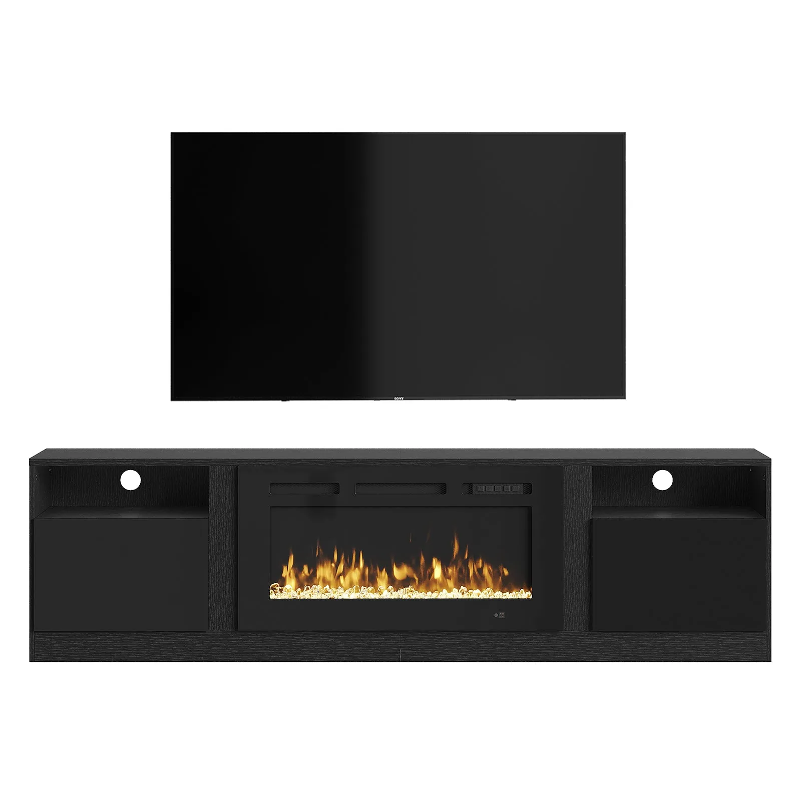 70"/80" Wood Texture Fireplace TV Stand with Storage Cabinet