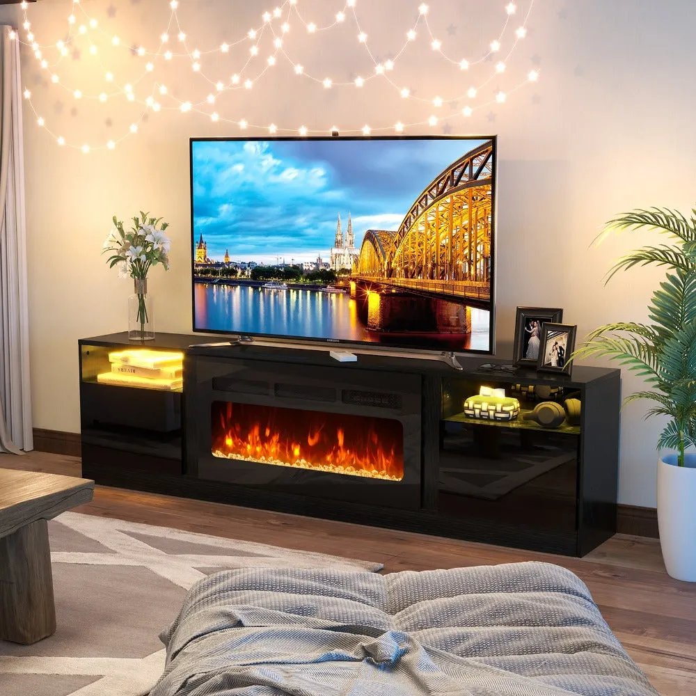 70"/80" Wood Texture Fireplace TV Stand with Storage Cabinet