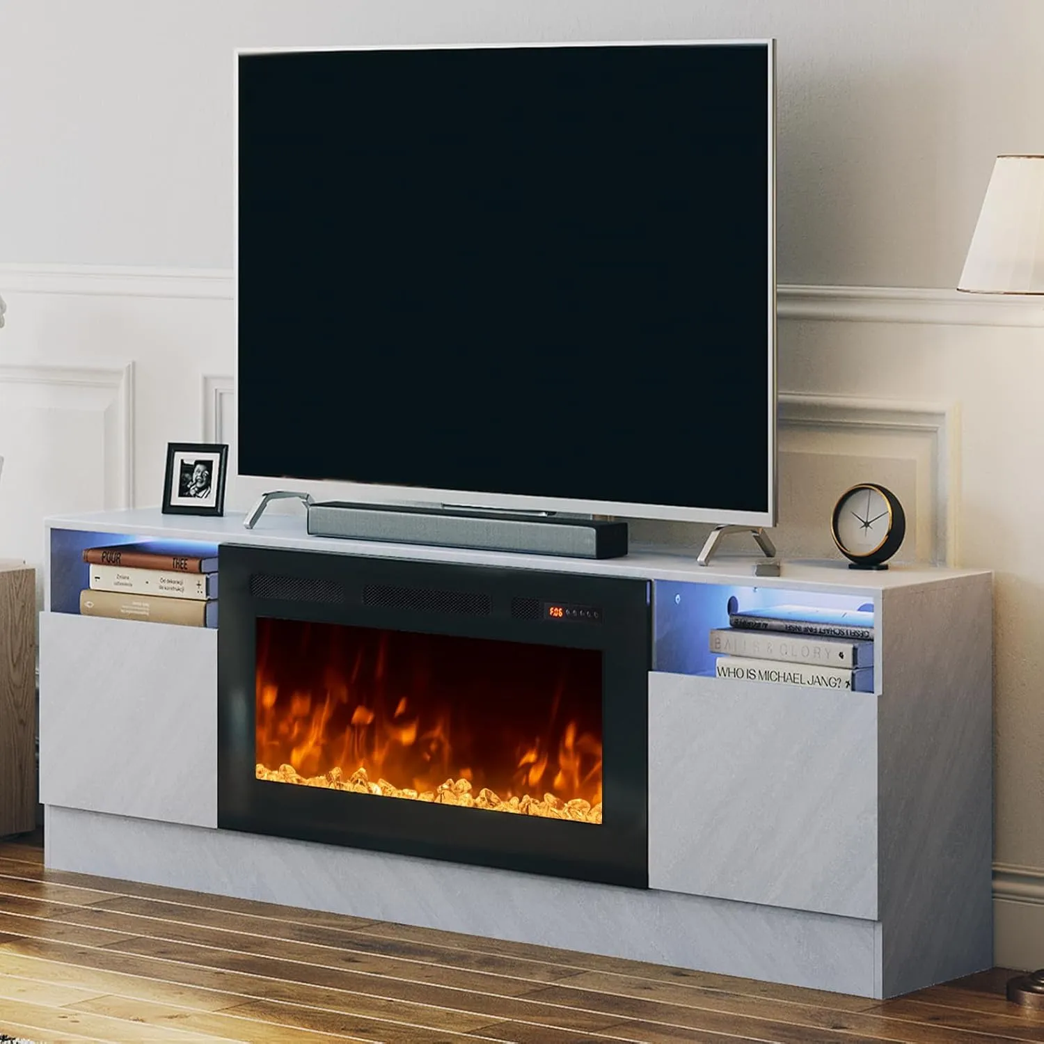 70"/80" Wood Texture Fireplace TV Stand with Storage Cabinet