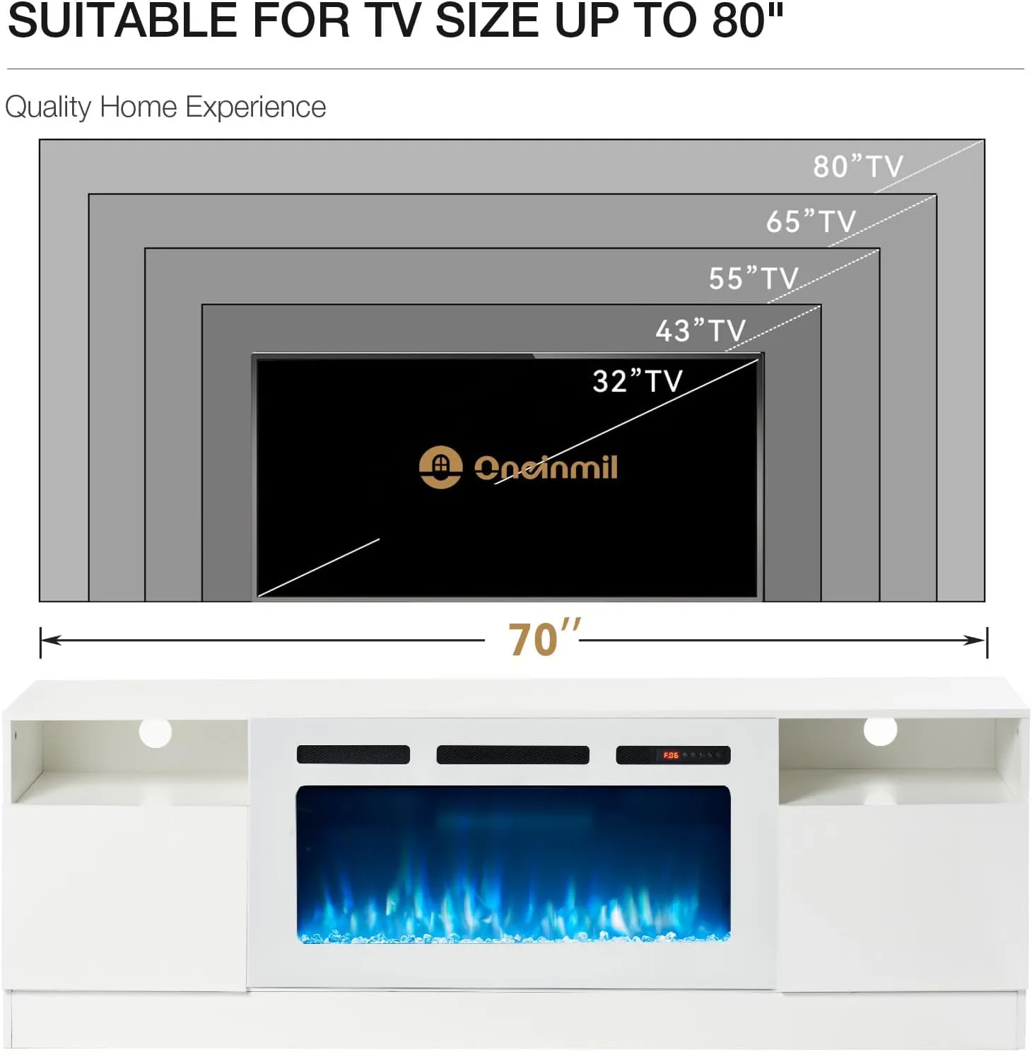 70"/80" Wood Texture Fireplace TV Stand with Storage Cabinet