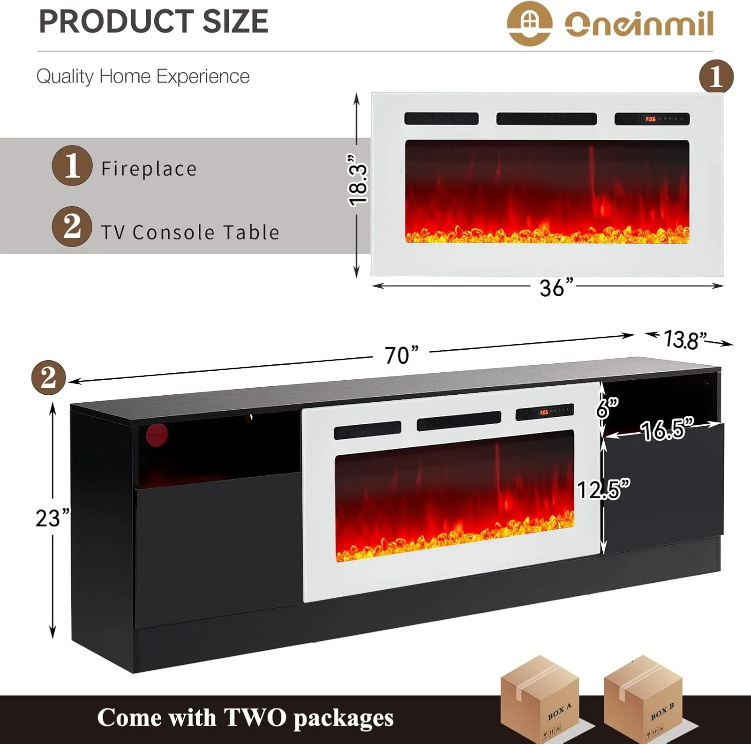 70"/80" Wood Texture Fireplace TV Stand with Storage Cabinet