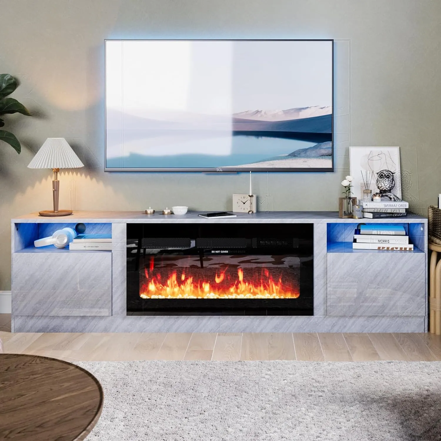 70"/80" Wood Texture Fireplace TV Stand with Storage Cabinet